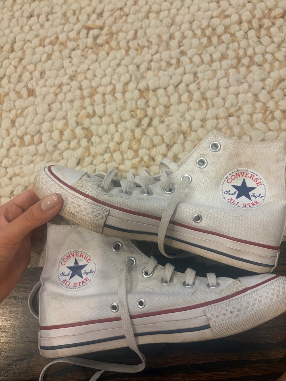 Converse  White High Top Sneakers with Red Trim